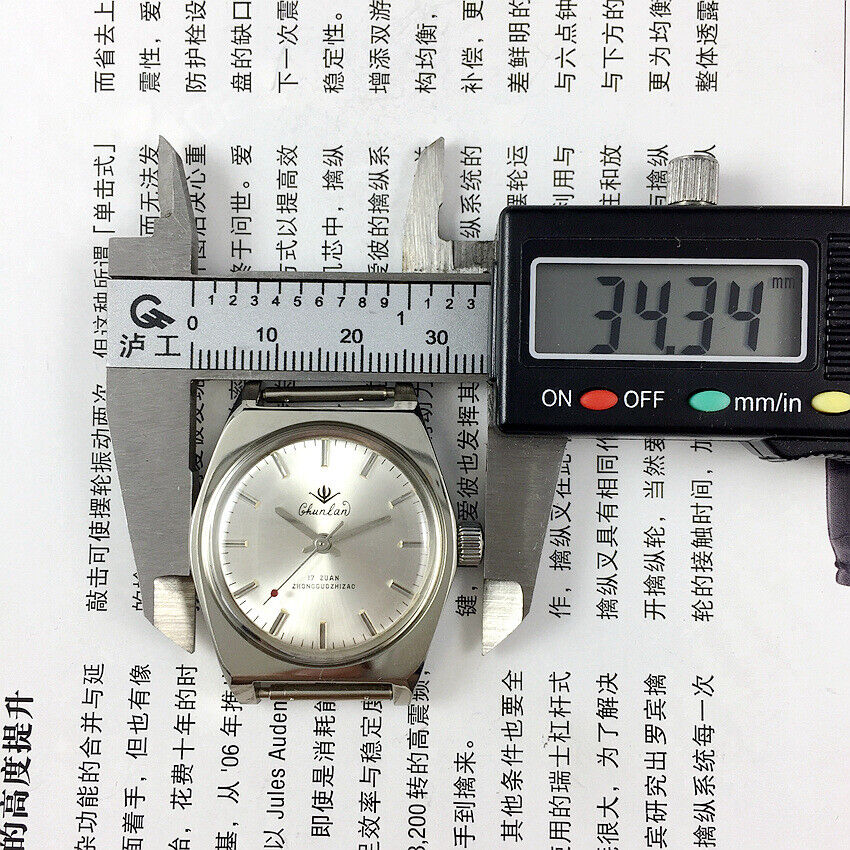 China Chunlan 33mm manual watch with silver dial, 17 jewels, stainless steel band for classic style accessory.