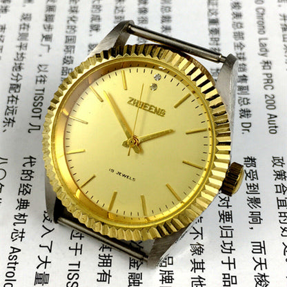 36mm Tianjin ladies watch with golden round case and stylish band for elegant daily wear.