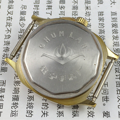 China Chunlan Steel manual mechanical watch with 17 jewels, silver dial, and calendar display for classic style.