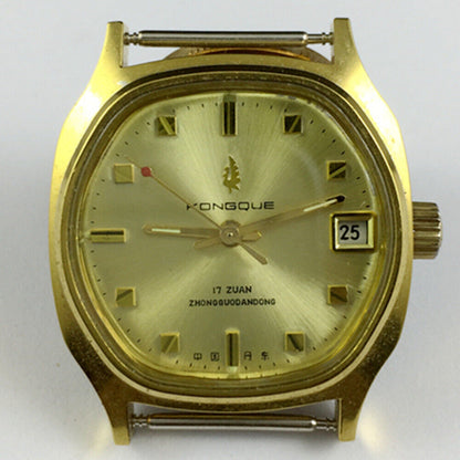 Kongque manual mechanical watch with 17 jewels, crafted by China Dandong Liaoning factory, classic timepiece design.