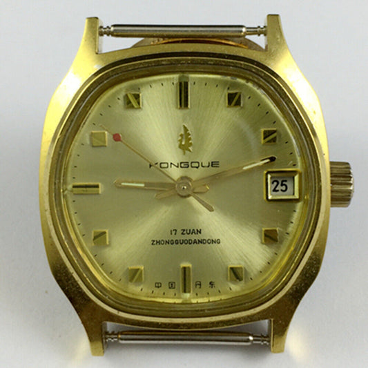 Kongque manual mechanical watch with 17 jewels, crafted by China Dandong Liaoning factory, classic timepiece design.