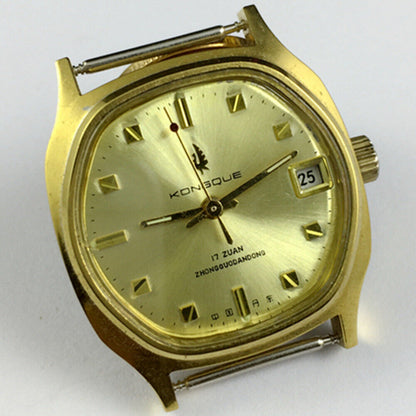 Kongque manual mechanical watch with 17 jewels, crafted by China Dandong Liaoning factory, classic timepiece design.