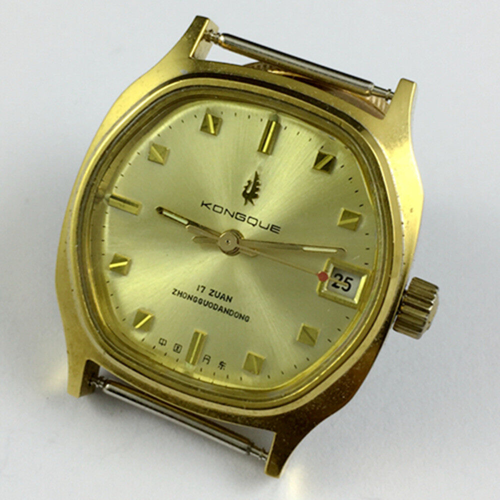 Kongque manual mechanical watch with 17 jewels, classic design by China Dandong Liaoning factory, elegant timepiece.