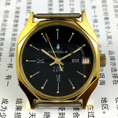 Dandong Liaoning Factory Made Kongque Manual Mechanical Watch 17 Jews Black Dial