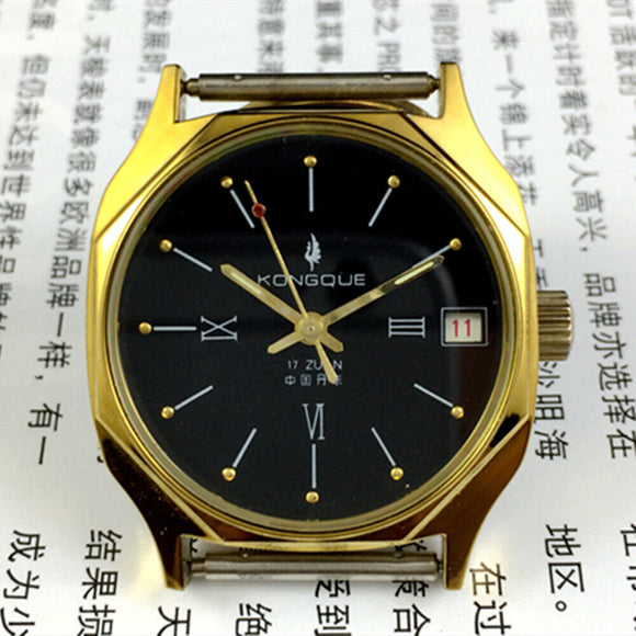 Dandong Liaoning Factory Made Kongque Manual Mechanical Watch 17 Jews Black Dial