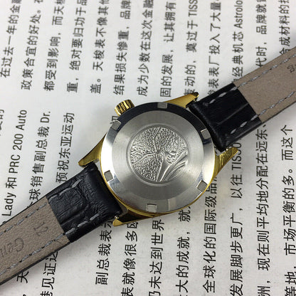 Montre mécanique à cadran rond pour femme, cadran doré, calendrier simple, motif mouette