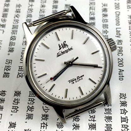 32mm Shanghai Factory manual mechanical watch with 19 jewels and shock-resistant design for lasting durability.