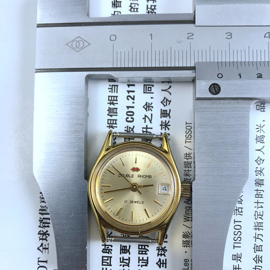 Double Rhomb golden nail lady watch with manual mechanical movement and single calendar display in elegant case