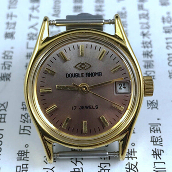 Double Rhomb Single Calendar Manual Mechanical Lady Watch Dark Brown Dial