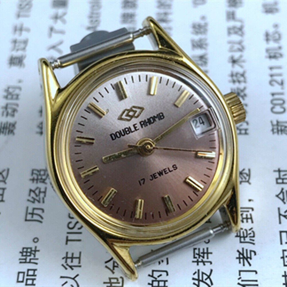 Double Rhomb Lady Watch with dark brown dial, single calendar, manual mechanical movement ? elegant wrist accessory by Double Rhomb.