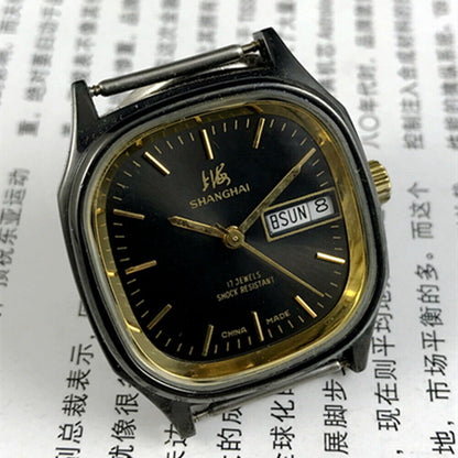 33mm Shanghai Factory Made Manual Mechanical Watch Double Calendar Black Dial