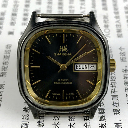 33mm Shanghai Factory Made Manual Mechanical Watch Double Calendar Black Dial