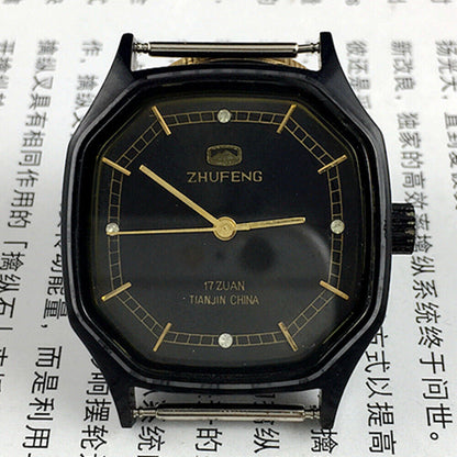 Zhufeng black octagonal watch with gold accents, manual mechanical movement for men and women.