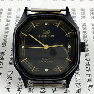 Zhufeng Octagonal Black Case Golden Nail Black Manual Mechanical Men Lady Watch