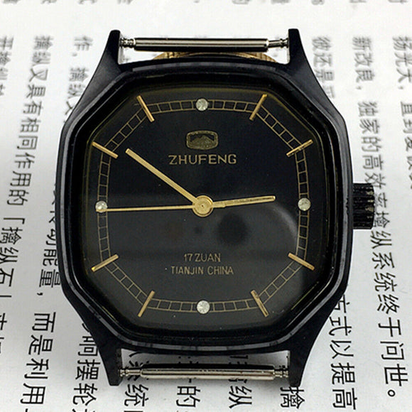 Zhufeng Octagonal Black Case Golden Nail Black Manual Mechanical Men Lady Watch