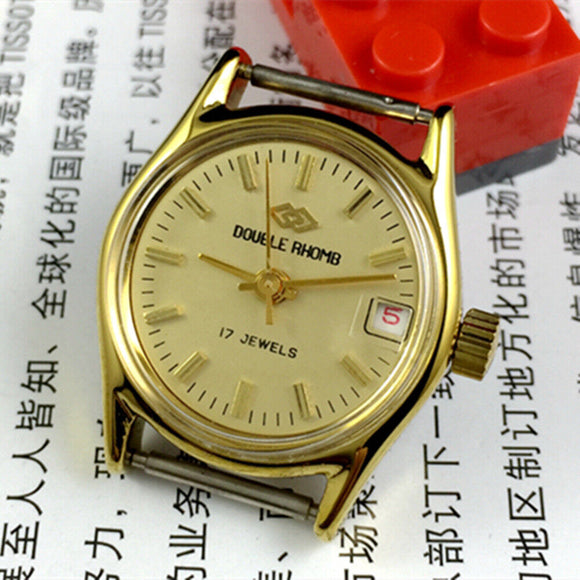 Beijing Double Rhomb Single Calendar Manual Mechanical Lady Watch Red Date Font