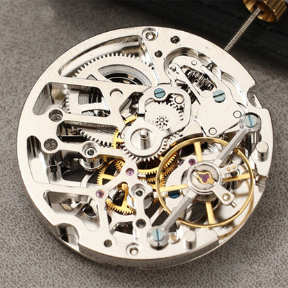 Dandong Silver hollow automatic watch with mechanical movement and small second at 9 o'clock, elegant design.
