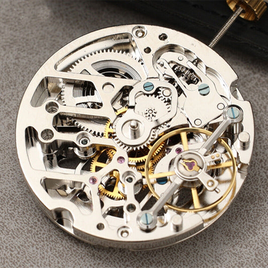 Dandong Silver hollow automatic watch with mechanical movement and small second at 9 o'clock, elegant design.