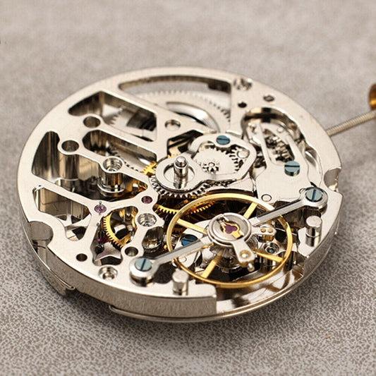 Dandong Silver hollow automatic watch with mechanical movement and small second at 9 o'clock, elegant design.