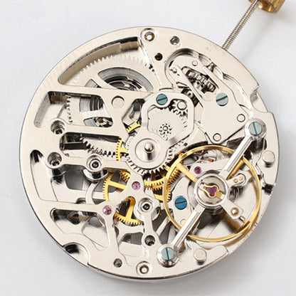 Dandong Silver hollow automatic watch featuring mechanical movement and small seconds at 9 o'clock, elegant style.