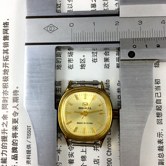 27mm square golden nail case lady watch by Tianjin Seagull, manual mechanical movement, elegant design