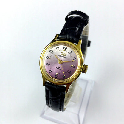 Montre mécanique manuelle Zhufeng pour femme, boîtier rond, 3 aiguilles, fond violet