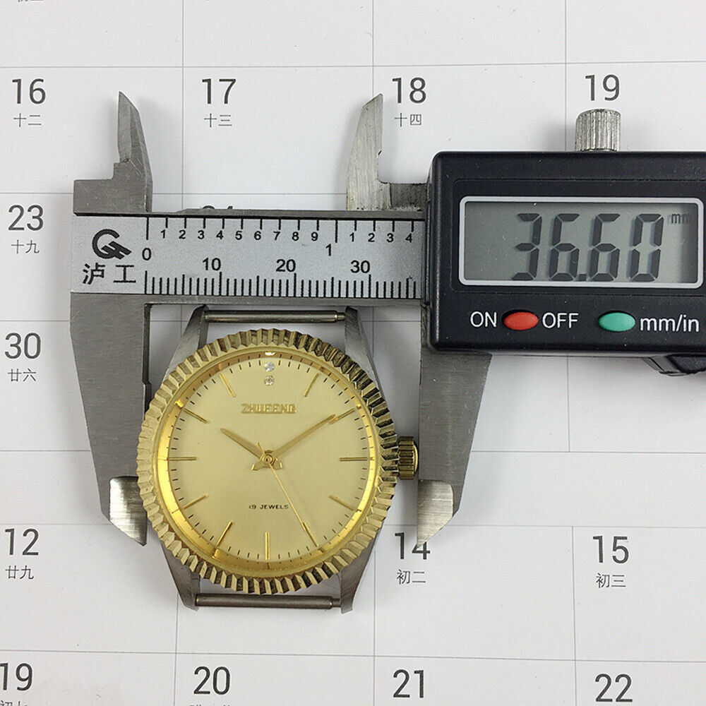 Zhufeng 36mm manual mechanical watch with golden round case, nail indices, and two hands for classic style.