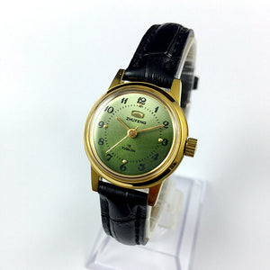 Round Case 3 Hands Green Background Zhufeng Manual Mechanical Ladies Watch