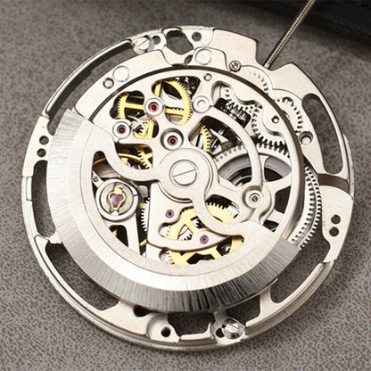 Dandong Silver automatic mechanical watch with hollow dial, second stop feature, precise China-made craftsmanship.