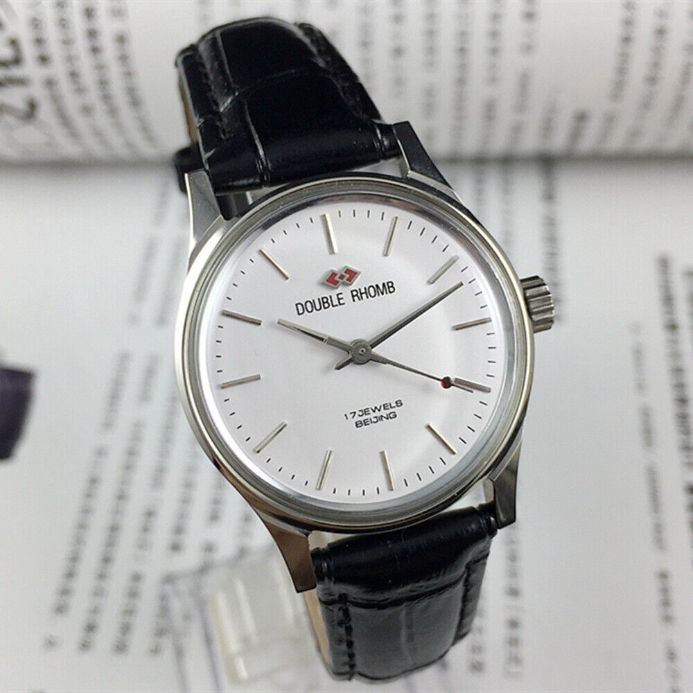 31mm China Made Beijing Double Rhomb Manual Mechanical Watch 3 Hands Silver Case