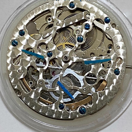 Hangzhou 2189 silver hollow automatic mechanical watch movement showcasing intricate design and precision craftsmanship.
