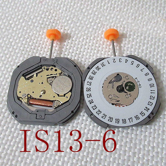Miyota 1S13 Japan quartz movement with date display at 6 o'clock, ideal for watch repair.