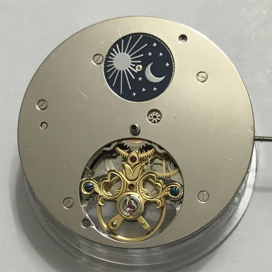 Montre asiatique à 3 aiguilles, phase de lune étoilée à 12 heures, mouvement mécanique automatique pour homme avec volant d'inertie