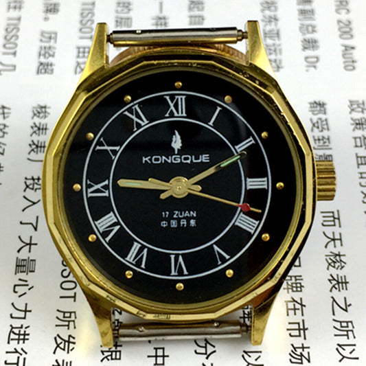 33mm Dandong Made Manual Mechanical Watch 17 Jews Black Dial Golden Nail 3 Hands
