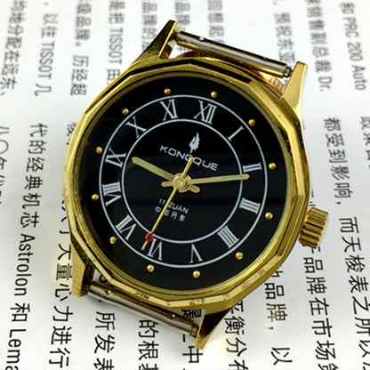 33mm Dandong Made Manual Mechanical Watch 17 Jews Black Dial Golden Nail 3 Hands