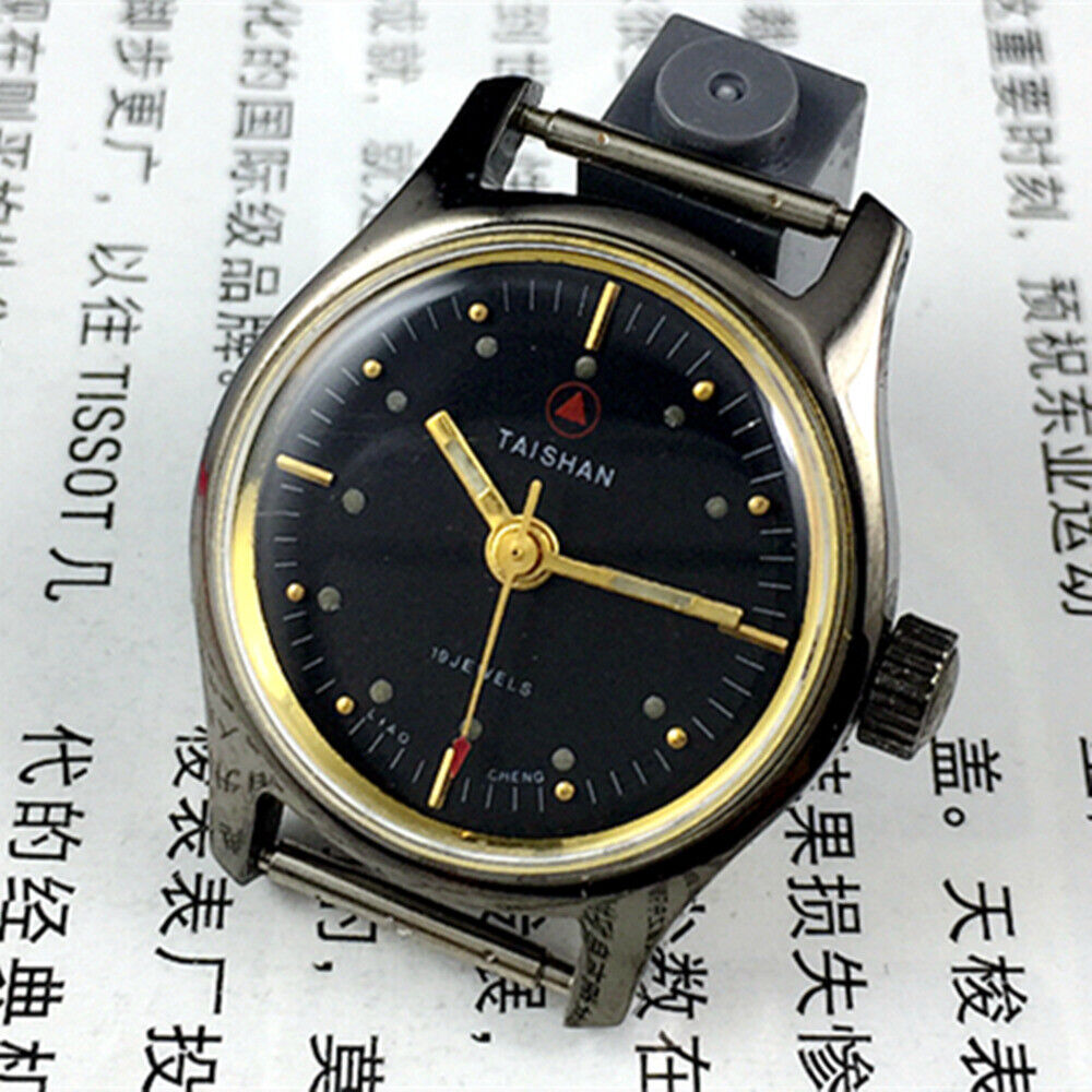 TAISHAN 26mm black manual mechanical lady watch with 19 jewels, sleek black dial, and elegant 3-hand design.