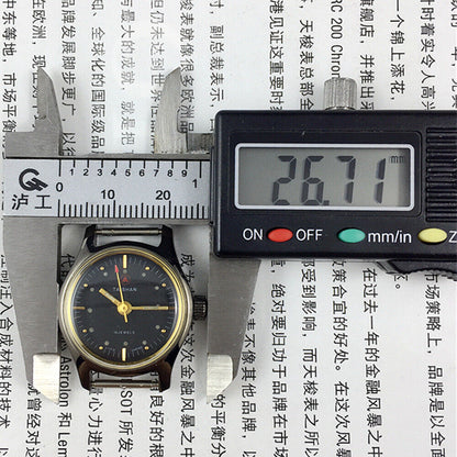 TAISHAN 26mm black manual mechanical lady watch with 19 jewels and sleek black dial for elegant style.