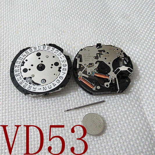 Hattori Epson TMI VD53 quartz watch movement with date display at 3 o'clock, made in Japan.