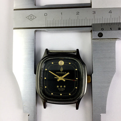 34mm Dandong manual watch with black dial, gold markers, and 19 jewels for precise three-hand timekeeping.