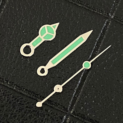 Classic multi-color silver trimmed green luminous watch hands compatible with NH35/NH36 movements.