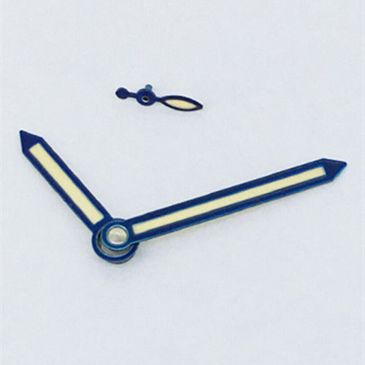 Blue trim arrow-shaped yellow lume watch hands for ST3600/ST3620/ETA6497/6498 - precise fit accessory.