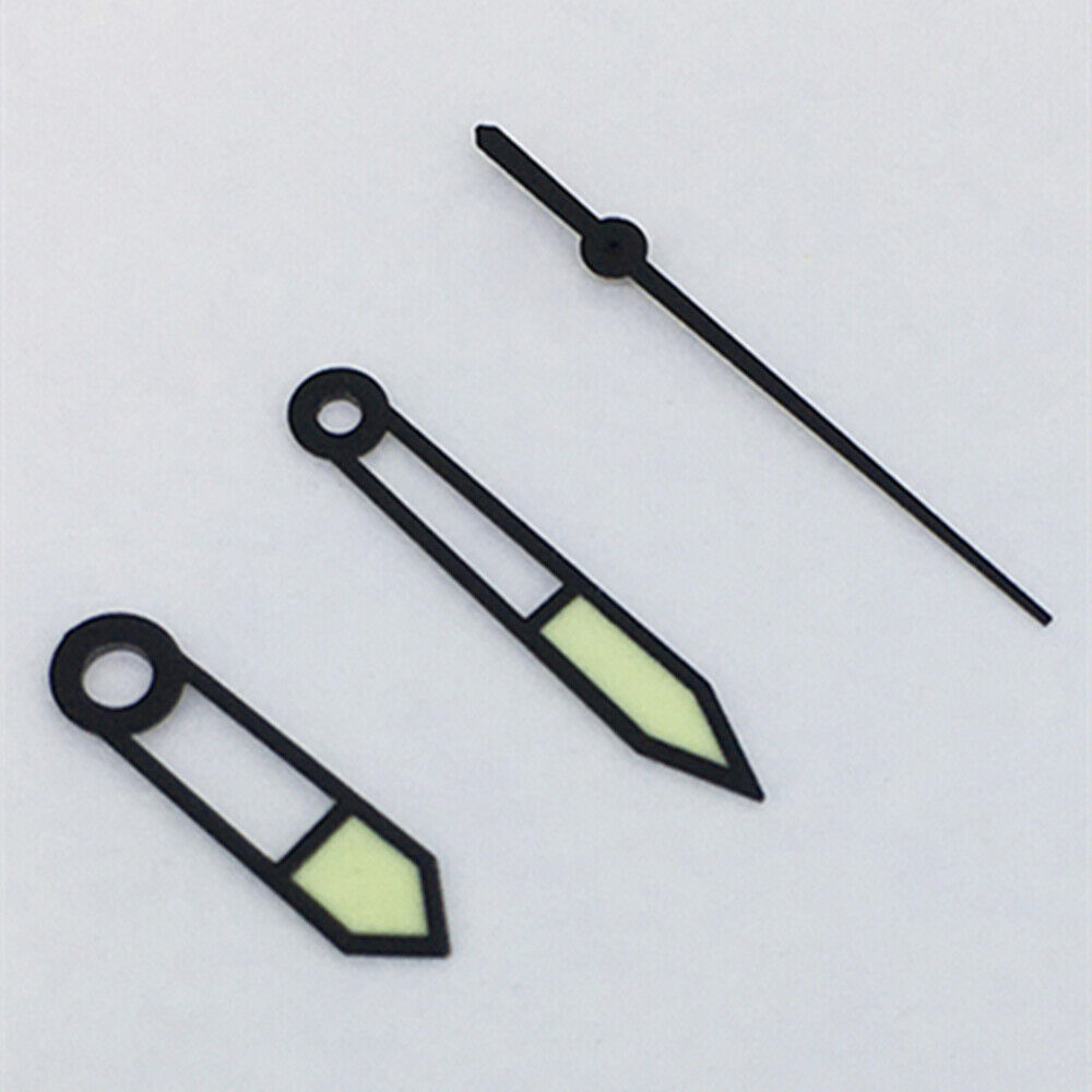 Three green luminous watch hands with black trim, compatible with Asian 8215/2813/8205 movements