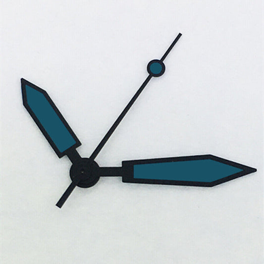 Blue luminous watch hands with polished black trim for ETA2836/2846/2824/2846 movements.