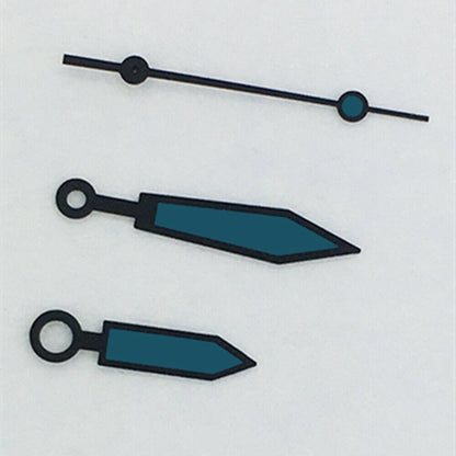 Blue luminous watch hands with polished black trim for ETA2836/2846/2824/2846 movements, ideal for watch repairs.