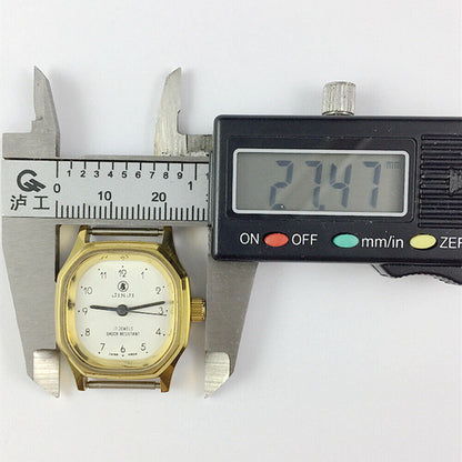 Montre mécanique manuelle SHANGHAI JINJI pour femme, boîtier doré à 17 chiffres, clous