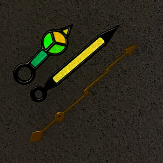 Arrow-shaped black trim watch hands with green luminous fill for NH35/NH36/4R/7S movements