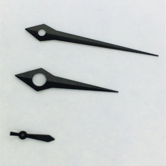 Long pointed black watch hands without lume, compatible with ST3600/ST3620/ETA6497/6498 movements, brand quality.