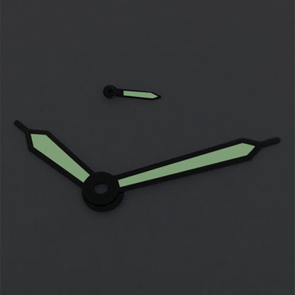 Black trim green luminous watch hands for ST3600, ST3620, ETA6497, ETA6498 movements, precise fit and visibility.