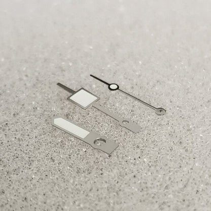 Green luminous square watch hands with silver trim, fits NH35/NH36/4R/7S movements.