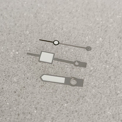 Green luminous geometric square watch hands with silver trim, compatible with NH35/NH36/4R/7S movements for precise timekeeping.